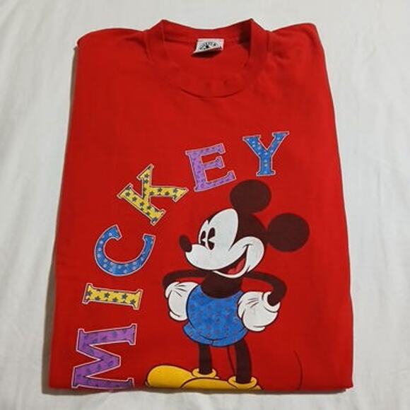 VTG Disney Mickey & Co. Men's 1X Red 100% Cotton 90's T-Shirt poss single stitch - Picture 4 of 9